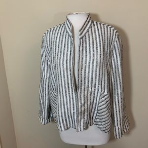 Caroline Rose Womens Large Open Front Blazer Cream Black Metallic Career Lined